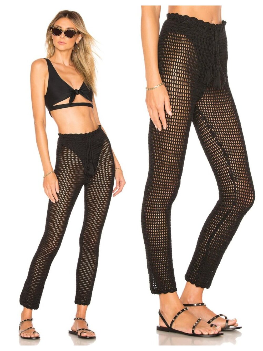 Revolve Majorelle Hilary Black Crochet Open Knit Fitted Pants